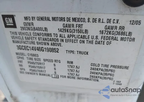 2006 Chevrolet Silverado 1500 Work Truck z USA, uszkodzony, nr VIN 3GCEC14V46G190852